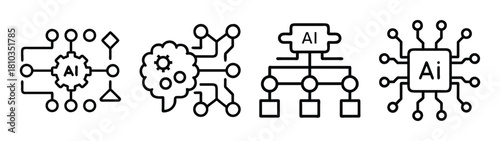 Ai artificial intelligence machine learning neural network algorithms and deep learning icons set vector