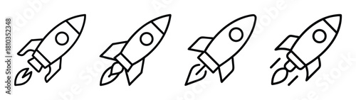 Four rocket ship drawing vector illustration for kids coloring pages and space exploration theme