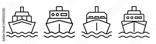 Four ships boats vessels line art illustration maritime transport nautical sea ocean travel design vector