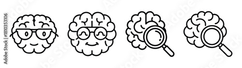 Cartoon brain with glasses and magnifying glass for education and learning concept design vector