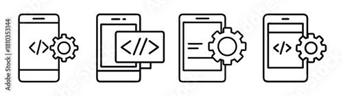 Mobile app development process outline with coding and settings for software engineers team