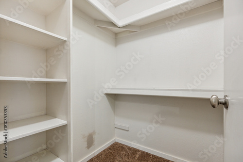 Wallpaper Mural A completely empty walkin closet featuring shelves and a door Torontodigital.ca