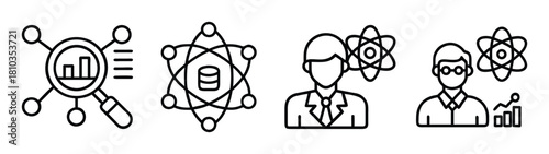 Data science and analytics research with scientist and database atom vector illustration