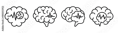 Brain health awareness illustration with eeg waves for mental health and neurological studies