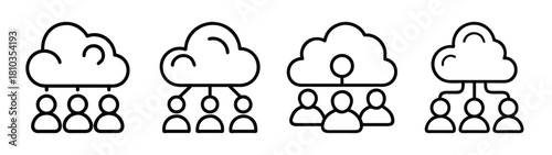 Cloud computing network diagram showing data distribution to multiple users and devices online