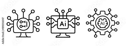 Ai technology icons artificial intelligence machine learning neural network concept vector set