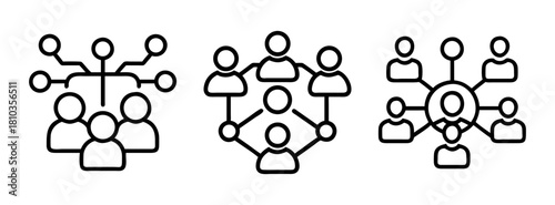 Illustration of network connection, social media, and organization structure diagrams for business