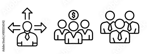 Business leadership management team strategy direction profit growth success teamwork vector icon set