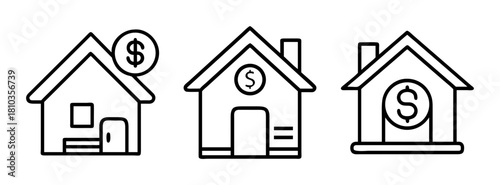 Houses with dollar sign icons representing real estate investment and property value growth