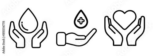 Donate blood save life hands holding blood drop and heart donation charity healthcare concept