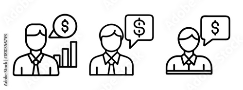 Business people discussing financial growth and investment strategies outline vector illustration