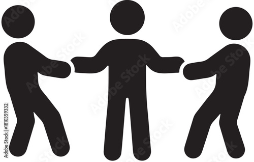 Icon of three people in a tug of war conflict