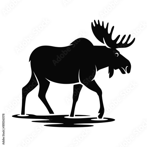 A majestic moose isolated on white background, captured in a striking silhouette, embodying the spirit of the wilderness and the grandeur of nature, perfect for various designs