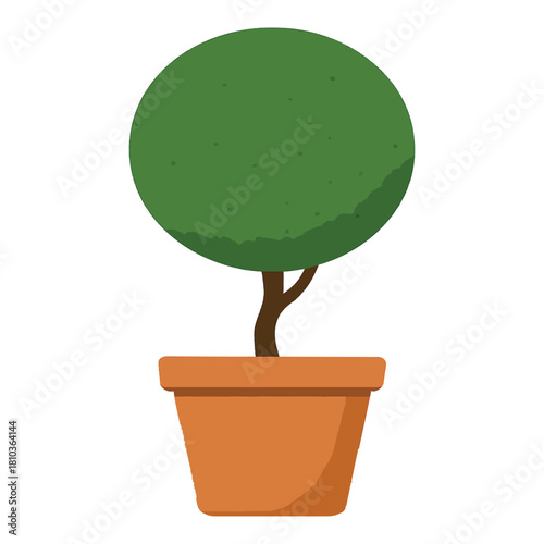 Charming topiary in pot isolated on white background, a delightful representation of garden art, perfect for landscaping designs, home decor projects, and botanical illustrations