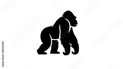 Monochromatic Gorilla Silhouette: A sleek, minimalistic silhouette of a gorilla in bold black and clean style