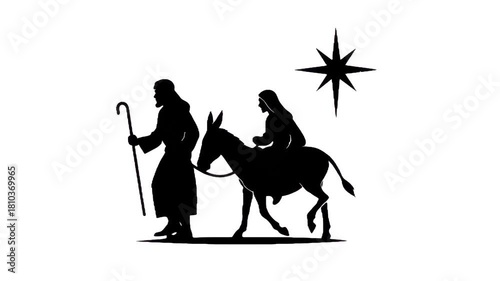 Journey of Faith: A silhouette captures a moment of spiritual journey, as figures traverse a path, guided by a celestial star. Evoking the essence of faith and cultural tradition.