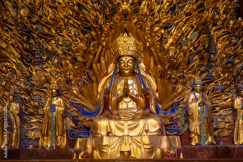 Принти на полотні Dazu stone carving of the Thousand-Hand Guanyin located at the Baoding mountain Rock Carvings in Chongqing, China