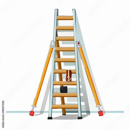 Aframe ladder with extended legs for stability.