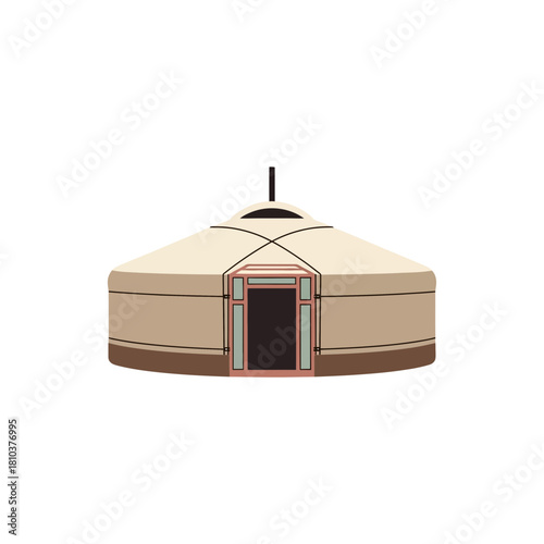 Isolated illustration of a traditional yurt structure with unique design