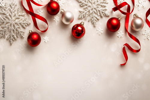 Elegant Christmas Banner with Shimmering Snowflakes and Festive Decorations, Wide 4K Background