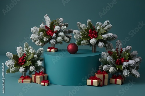 Festive Holiday Display Featuring Christmas Ornaments, Decorations and Presents