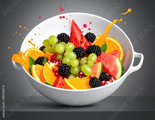 Wallpaper Mural Fruit bowl explodes with vibrant color against grey backdrop Torontodigital.ca