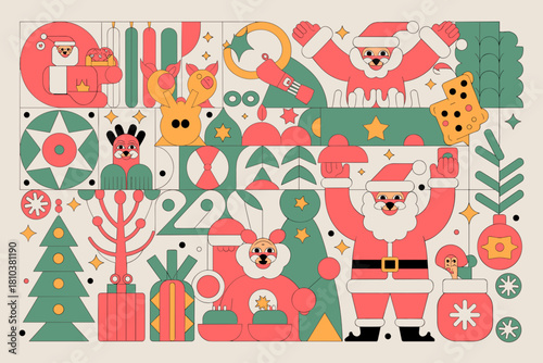 Festive 'Happy Holidays' Typography Design in Cheerful Red and Green with Snowflakes