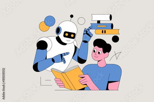 Curious Child Engaging with Educative Robot Over a Colorful Book in a Creative Learning Atmosphere