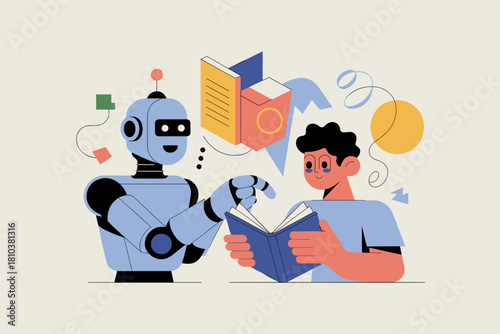Curious Child Engaging with Educative Robot Over a Colorful Book in a Creative Learning Atmosphere