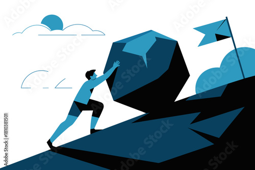 Adventurous Hiker at a Signpost Indicating Rome Under a Bright Sun in Cool Blue Hues