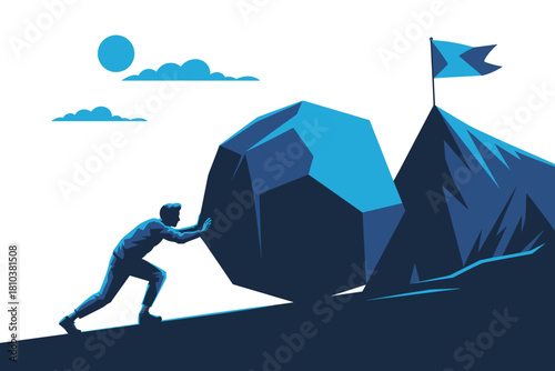 Adventurous Hiker at a Signpost Indicating Rome Under a Bright Sun in Cool Blue Hues