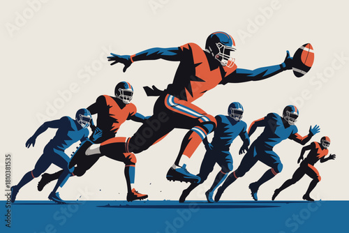 Dynamic Football Action Scene with Three Players in Bold Colors Capturing the Thrill of the Game