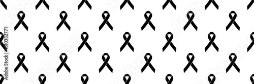 Seamless pattern of black awareness ribbons for support, mourning, and health campaign backgrounds
