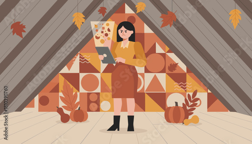 Angry professional woman facing digital errors on tablet in an autumnthemed loft office