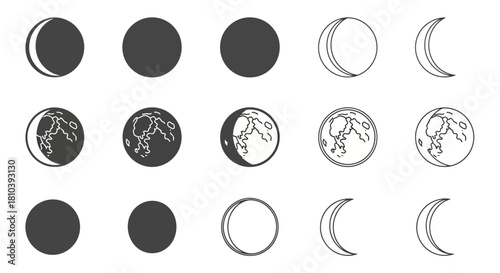 Illustrative representation of moon phases showcasing celestial bodies and lunar cycle progression