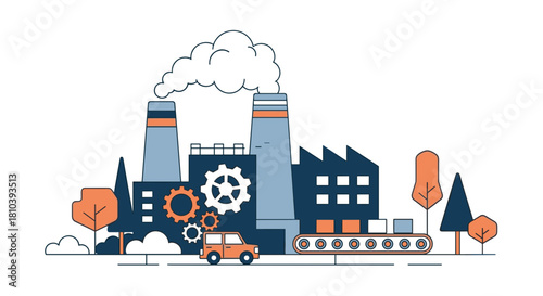 Industrial factory production line vector art Manufacturing industry and commerce concept
