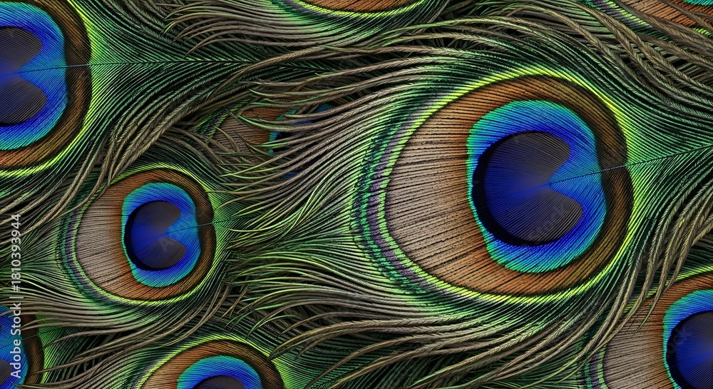 Fototapeta premium Vibrant Peacock Feather Pattern - A Symphony of Colors and Textures.