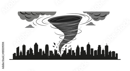 Cityscape Under Threat: A Vector Illustration of a Tornado Over a City Horizon