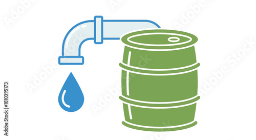 Water resource sustainability shown through illustration of tap and a barrel container