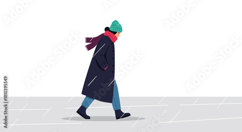 Solitary stroll in the winter season conveying calmness and reflective solitude, a moment of