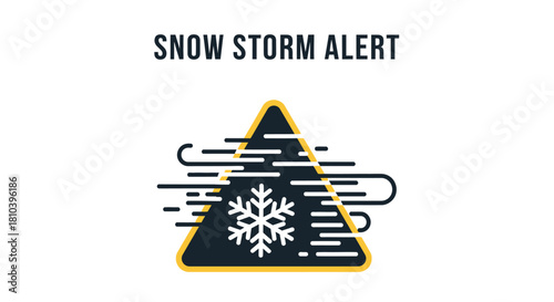 Vector snowstorm alert icon featuring snowflake and wind gusts on white backdrop