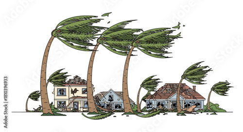 Devastating aftermath of extreme weather event in coastal residential neighborhood