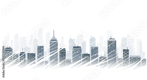 Stylized cityscape vector illustration, winter atmosphere and minimalist design with geometric