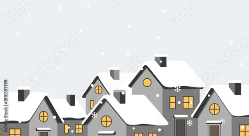 A charming winter townscape, rendered in gentle tones, evoking a serene seasonal atmosphere, with