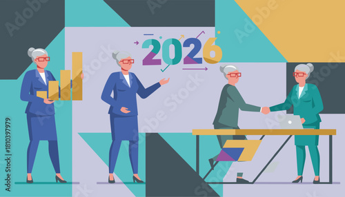 Senior women executives planning 2026 business strategy growth and partnership