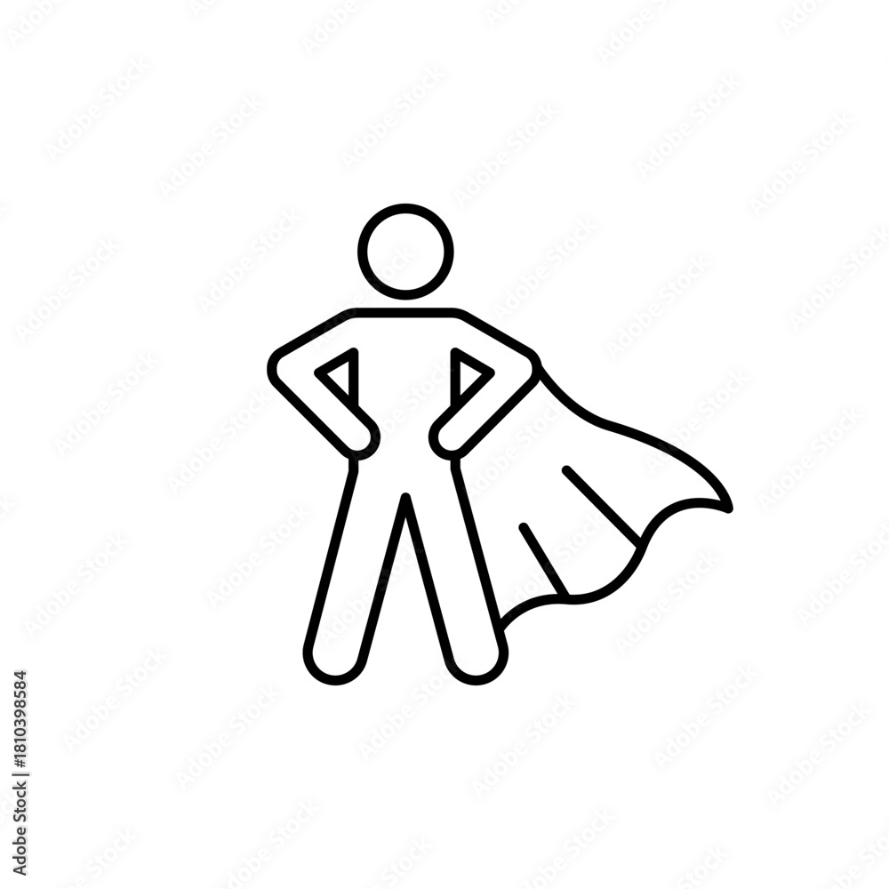 Obraz premium Superhero black line icon set. People icons proud man, pose brave person with cape, strong hero, super power, man power, National Heroes Day, symbol vector illustration on white background.