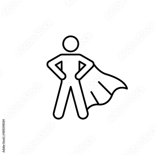 Superhero black line icon set. People icons proud man, pose brave person with cape, strong hero, super power, man power, National Heroes Day, symbol vector illustration on white background.