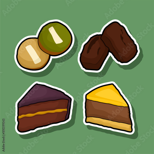 Delicious Dessert Stickers of Macarons Brownies and Cake Slices