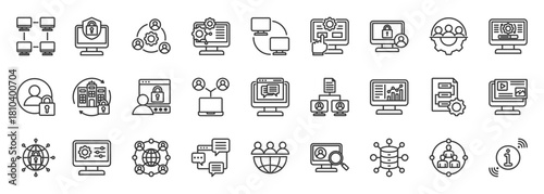 intranet icon set collection in outline style. icon pack contain network, portal, access, internal, community, connect, collaborate, communication, team, information icon