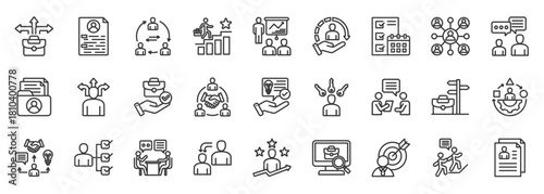 outplacement icon set collection in outline style. icon pack contain career, transition, support, guidance, coaching, cooperation, adapt, opportunity, network, advice icon